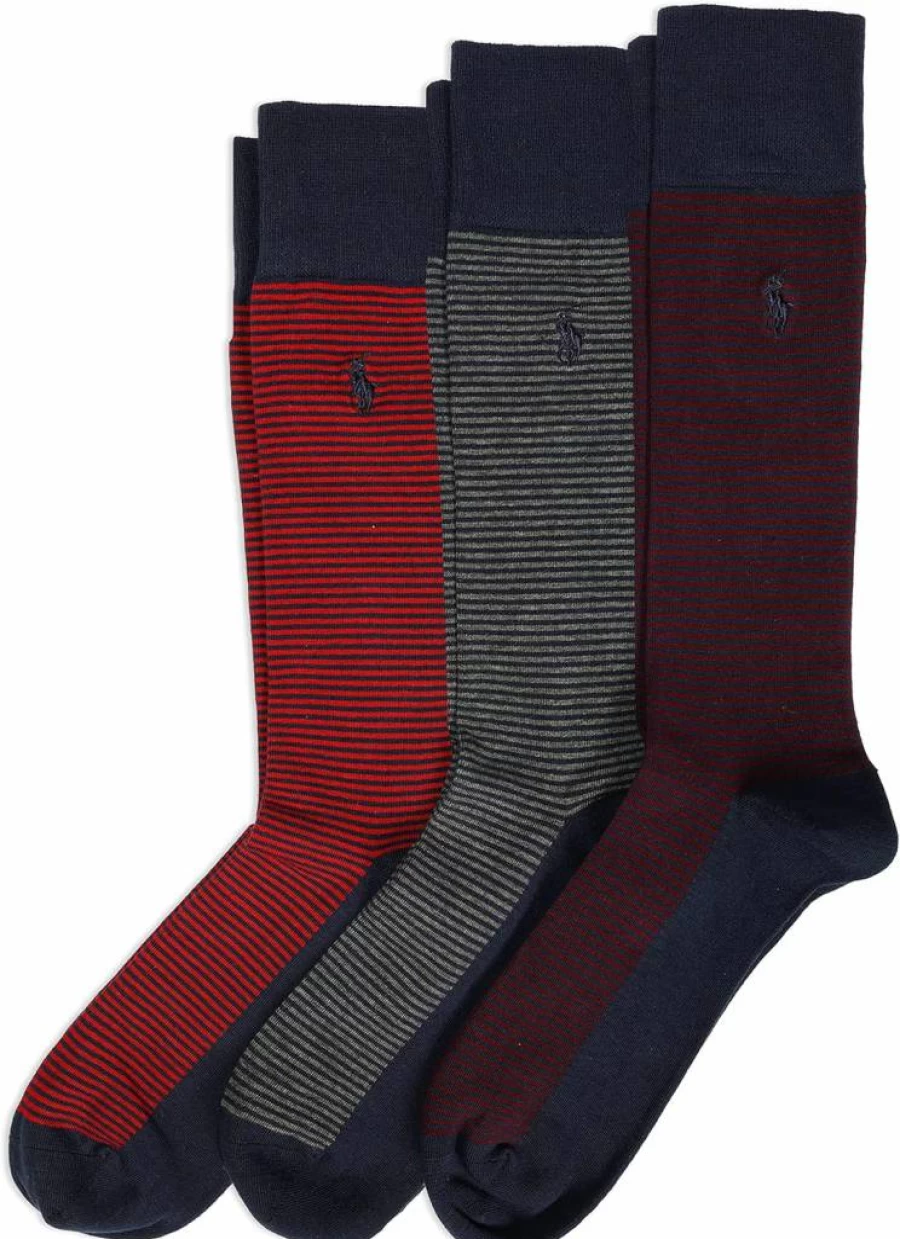 POLO RALPH LAUREN Men's Feeder Stripe Crew Socks 3-Pack - Lightweight Cotton Casual Comfort for Everyday Wear