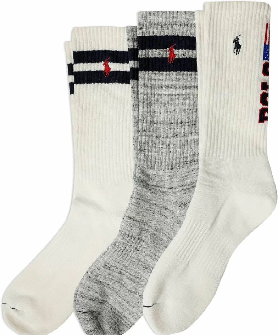 POLO RALPH LAUREN Men's Americana Crew Socks 3-Pack - Classic Cotton Sport Socks with Arch Support & Cushioned Comfort