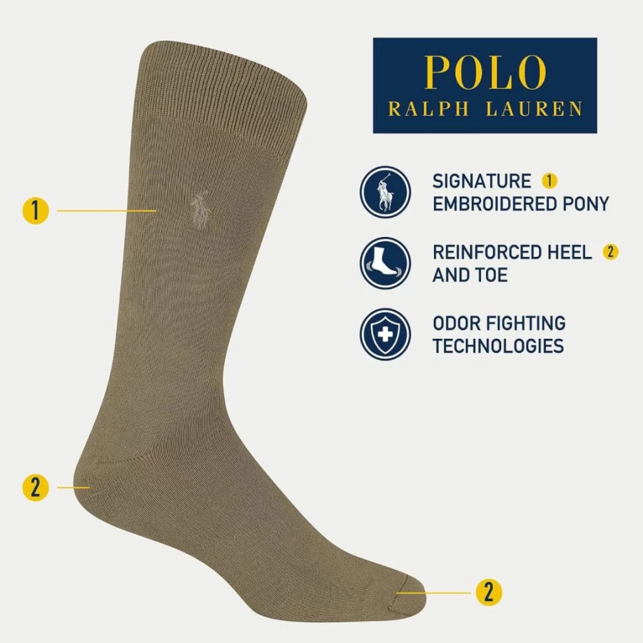 POLO RALPH LAUREN Men's Dress Socks 3-Pack - Super Soft Crew Socks with Reinforced Heel & Toe for Comfort & Durability