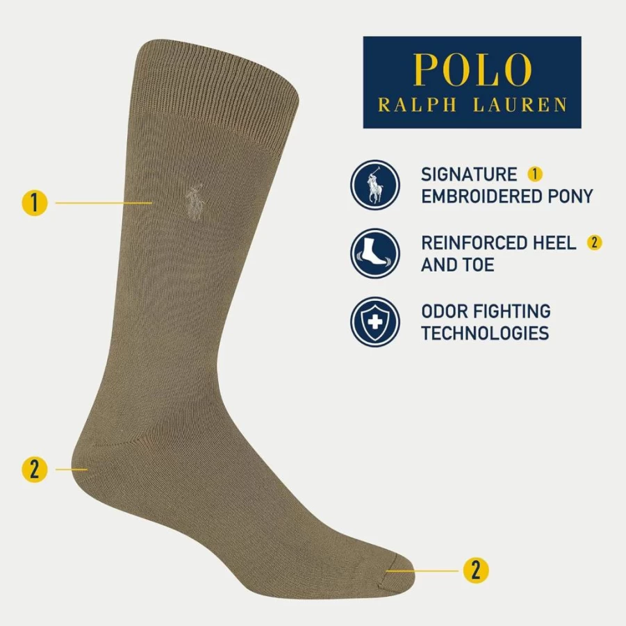 POLO RALPH LAUREN Men's Dress Socks 3-Pack - Super Soft Crew Socks with Reinforced Heel & Toe for Comfort & Durability