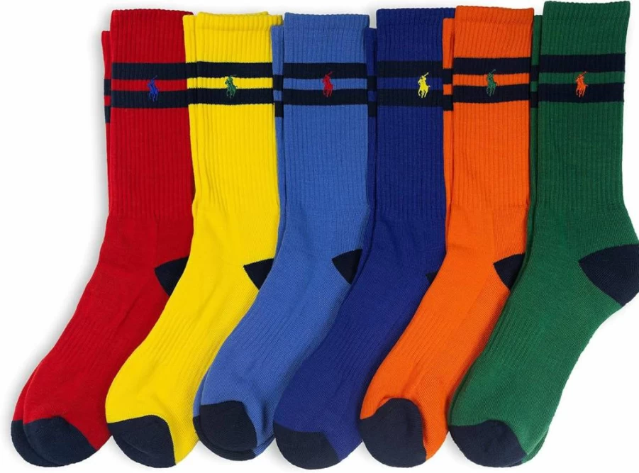 POLO RALPH LAUREN Men's Athletic 6-Pack Multi-Color Cushioned Sport Socks for Comfort & Style