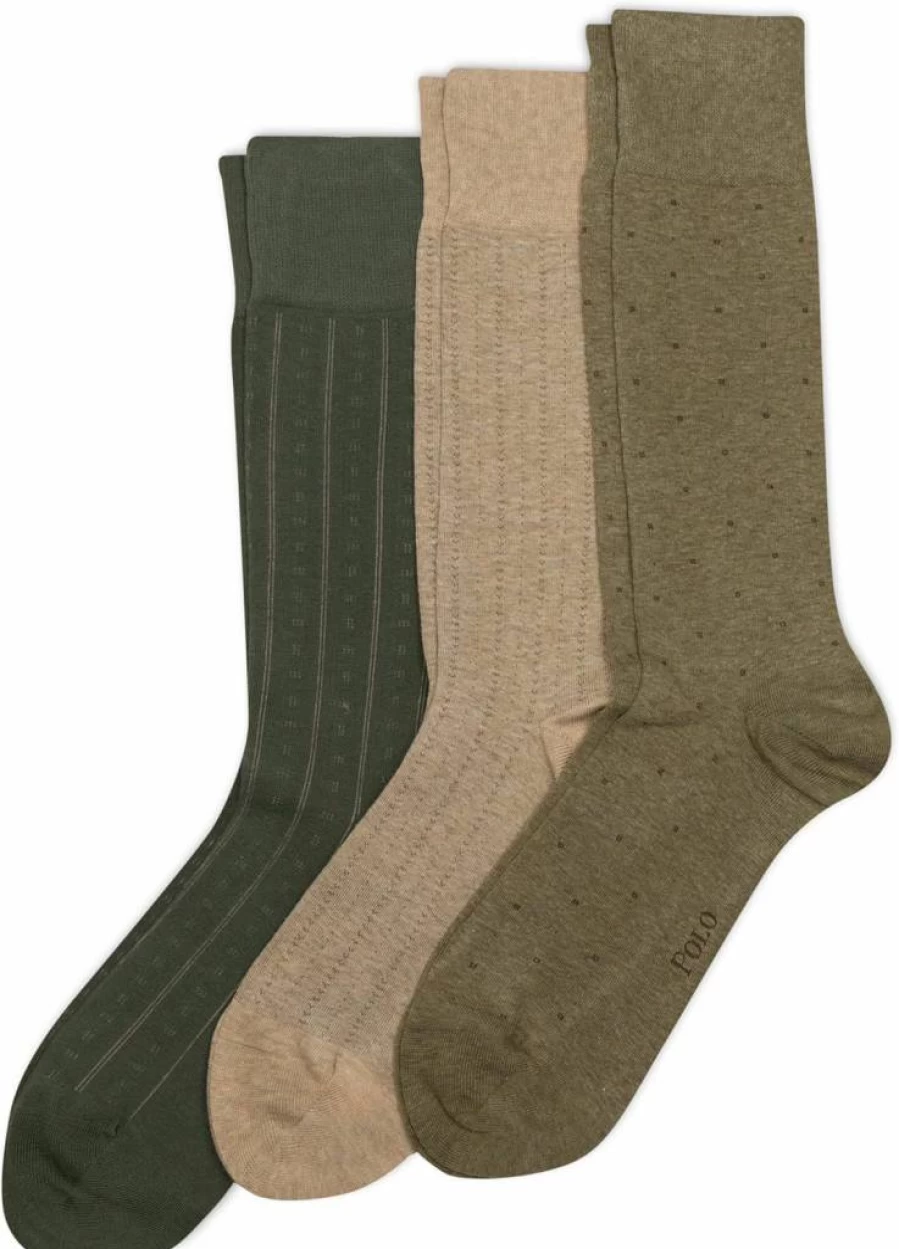 POLO RALPH LAUREN Men's Cotton Crew Dress Socks - 3-Pack Assorted Patterns - Lightweight & Soft Casual Athletic Socks