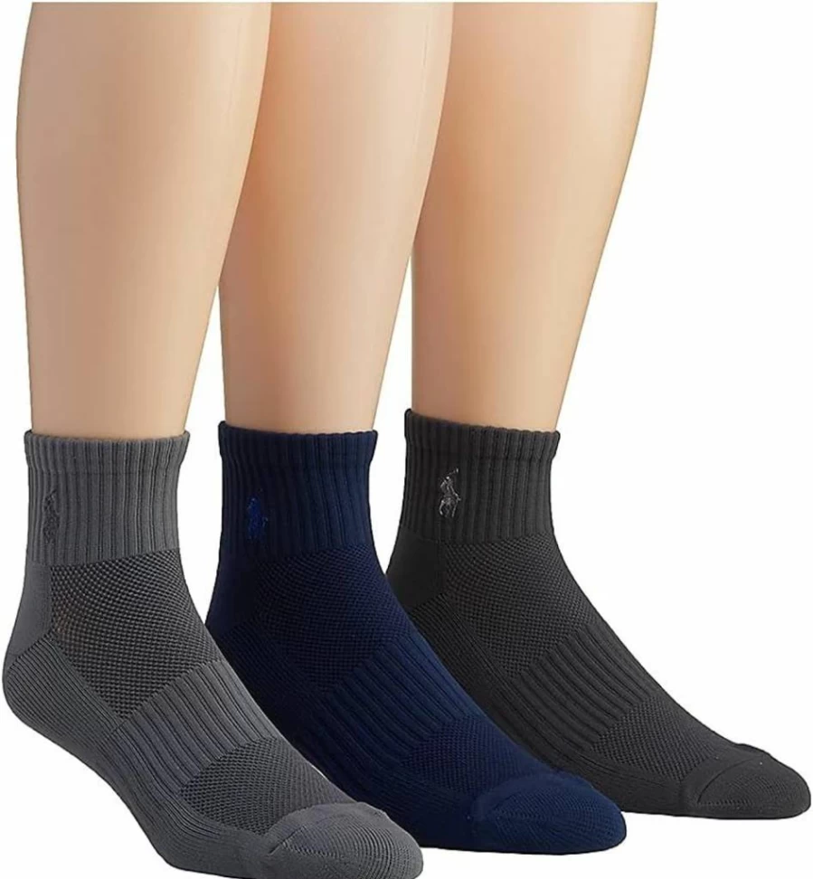 POLO RALPH LAUREN Men's Athletic Quarter Socks with Logo - Moisture Wicking Breathable Performance Socks (3-Pack)