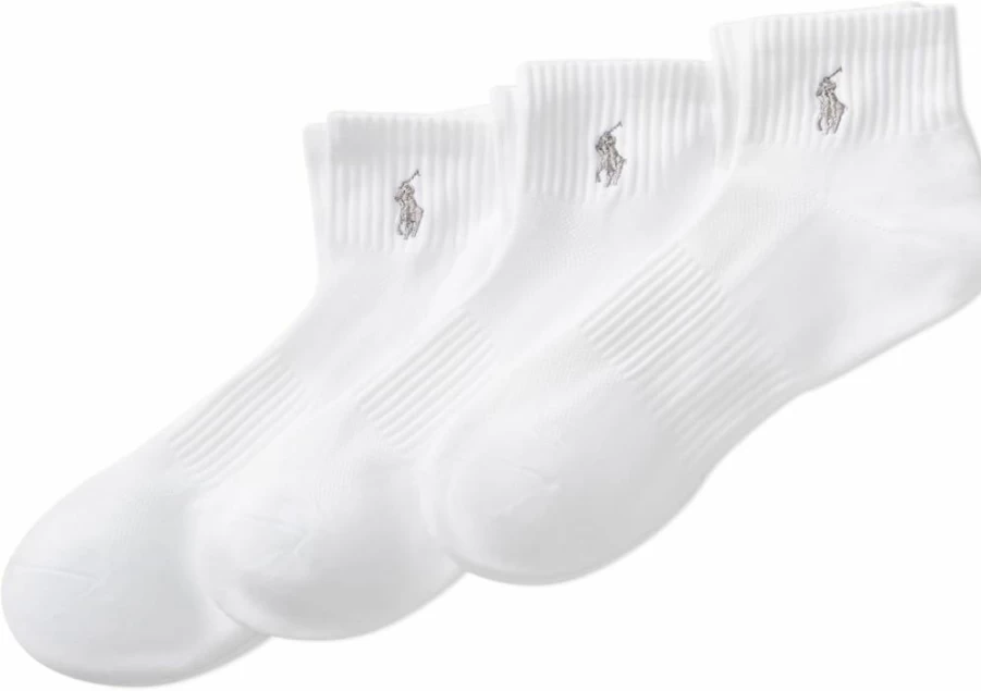 POLO RALPH LAUREN Men's Athletic Quarter Socks with Logo - Moisture Wicking Breathable Performance Socks (3-Pack)