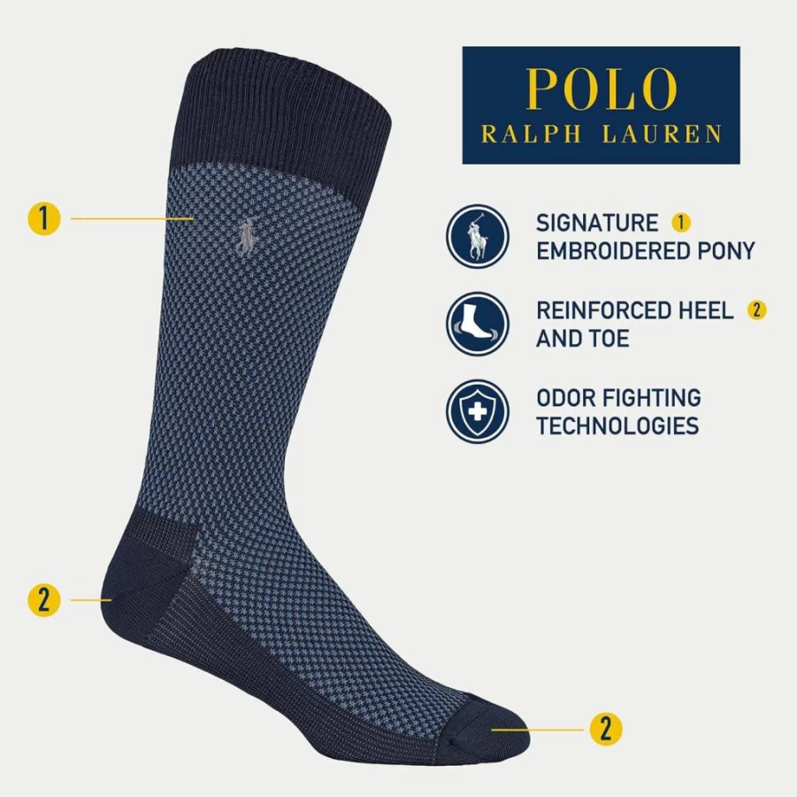 POLO RALPH LAUREN Men's Dress Socks 3-Pack - Super Soft Birdseye Cotton, Embroidered Pony Logo, Reinforced Heel & Toe for Comfort