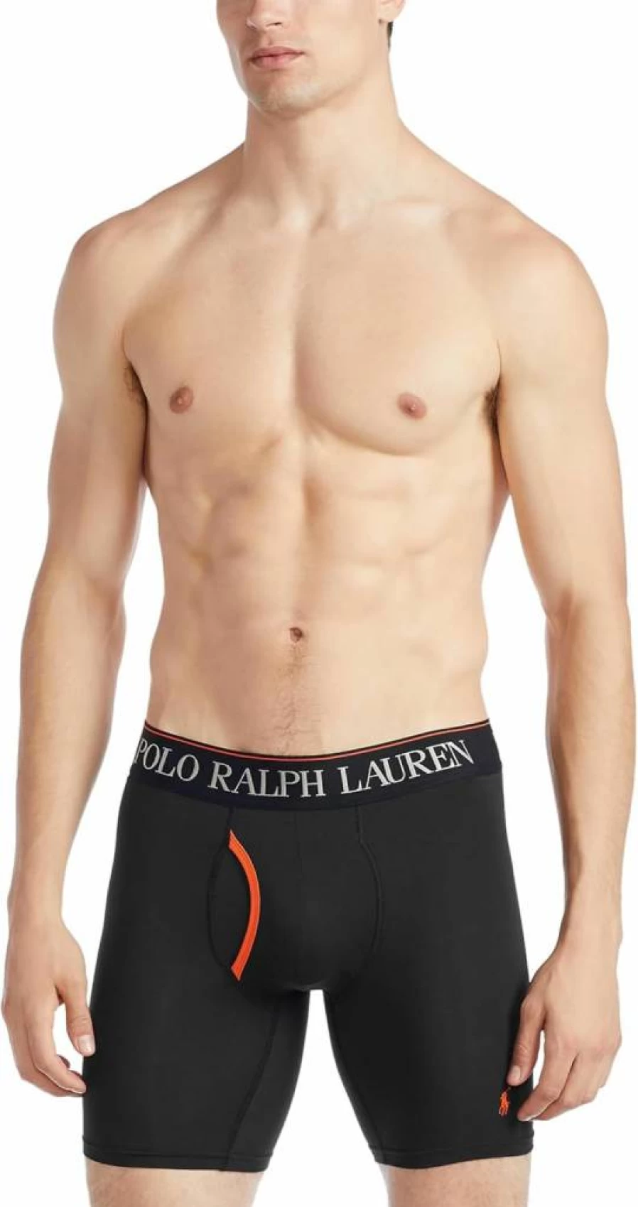 POLO Ralph Lauren Men's Boxer Briefs - 4D Flex Cooling Microfiber, Moisture-Wicking, Comfort Fit - Black/Orange, Black/Blue, Black/Red - Large