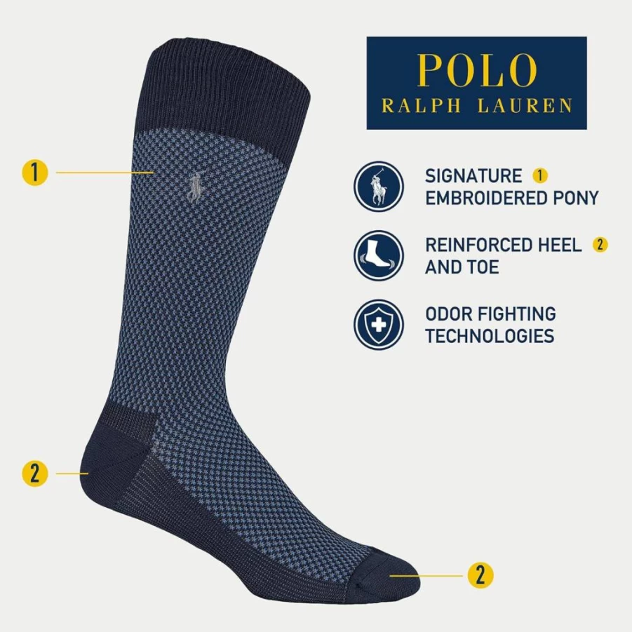 POLO RALPH LAUREN Men's Dress Socks 3-Pack - Super Soft Birdseye Cotton, Embroidered Pony Logo, Reinforced Heel & Toe for Durability
