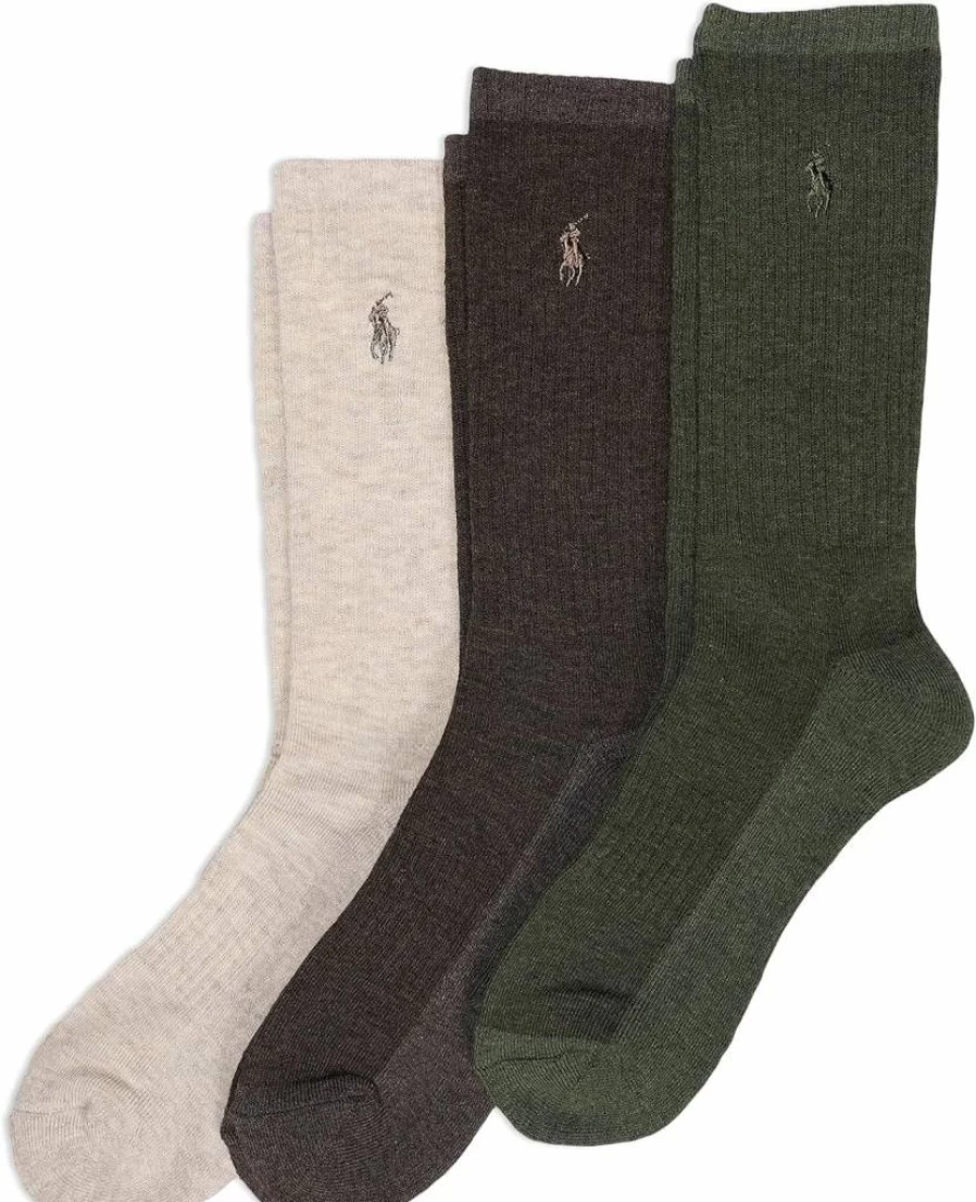 POLO RALPH LAUREN Men's Tri-Color Casual Crew Socks 3-Pack with Arch Support & Cushioning for Comfort
