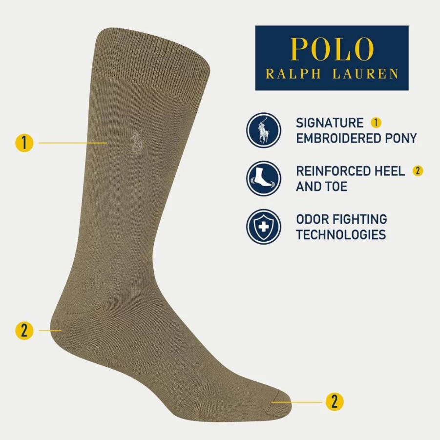 POLO RALPH LAUREN Men's Dress Crew Socks 3-Pack - Super Soft, Flat Knit, Reinforced Heel & Toe for Comfort