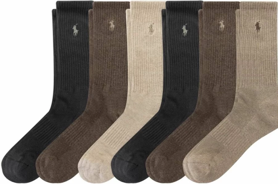 POLO RALPH LAUREN Men's Moisture Wicking Athletic Crew Socks 6-Pack - Breathable Mesh Performance Cotton Socks for Sports & Casual Wear