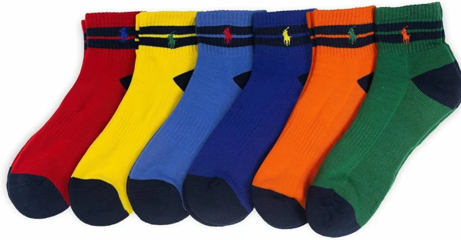 POLO RALPH LAUREN Men's Athletic 6-Pack Multi-Color Cushioned Sport Socks for Comfort & Style