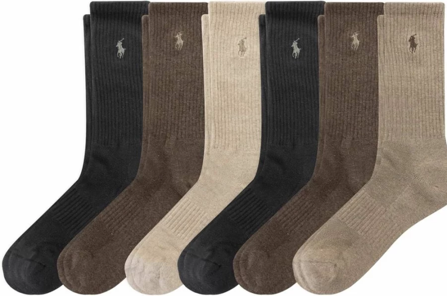 POLO RALPH LAUREN Men's Moisture-Wicking Athletic Crew Socks 6-Pack - Breathable Mesh Performance Cotton Socks for Sports & Casual Wear